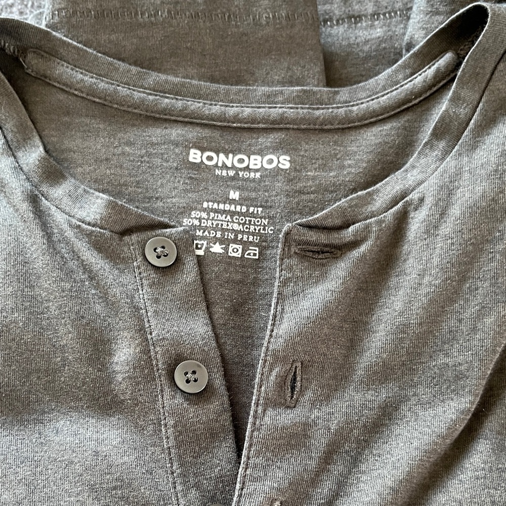 Bonobos Pima Performance long sleeve henley shirt in grey